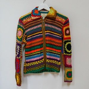 Express Tricot 90’s crocheted top, zip up, Small